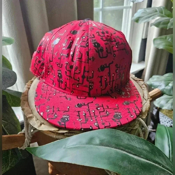 Reverb Black & Red Graphic Print Hat Baseball Cap (sz 7 5/8) - Picture 7 of 7